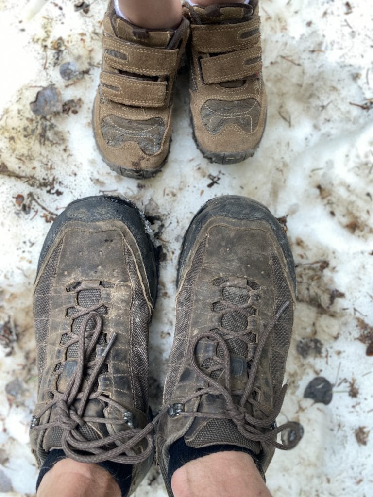 hiking shoes in the snow